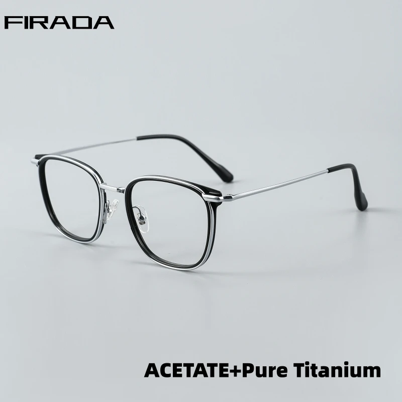 

Модные ультралегкие деловые очки FIRADA, ретро-квадратные оправы из ацетата и чистого титана, люксовые очки 2026, оправы для мужчин и женщин 69910CN