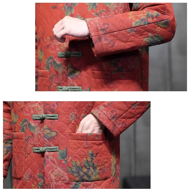 جواكت شتوية للرجل ريترو التقليدية طباعة زهرة تانغ دعوى سترة الرجال الكونغ فو تاي تشي معطف سترات غير رسمية الرجال الملابس #6