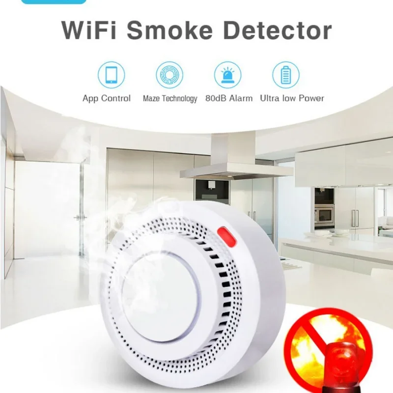 WiFi Fire Detector Smart Fire Alarm WiFi Battery-Powered Fire Detector Real-Time Home Security Wireless APP Notification