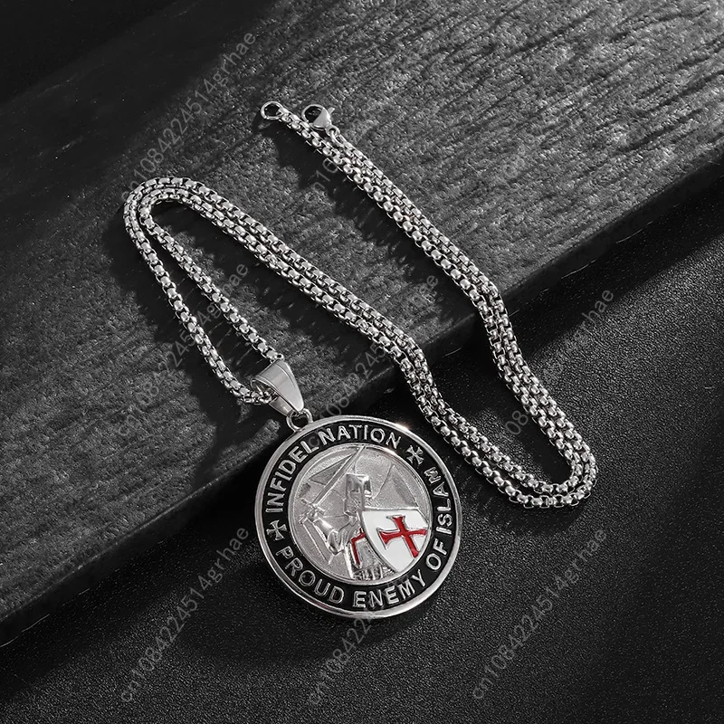 뉴 온리즈다 쿨 남성용 펜던트 스테인리스 스틸 레드 아머 쉴드 기사단 십자군 십자가 목걸이 펑크 주얼리