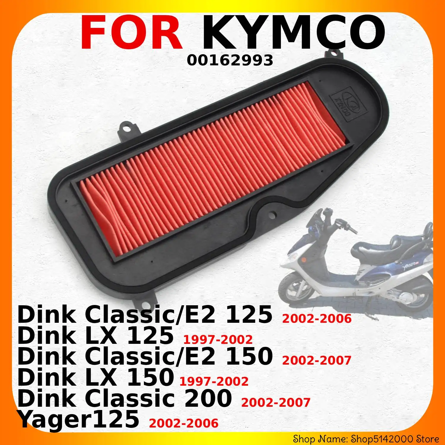 Filtro de Ar para Motocicletas KYMCO Dink Classic/E2 125 150 200, Dink LX 125 150, Yager125 - Acessório Moto 00162993