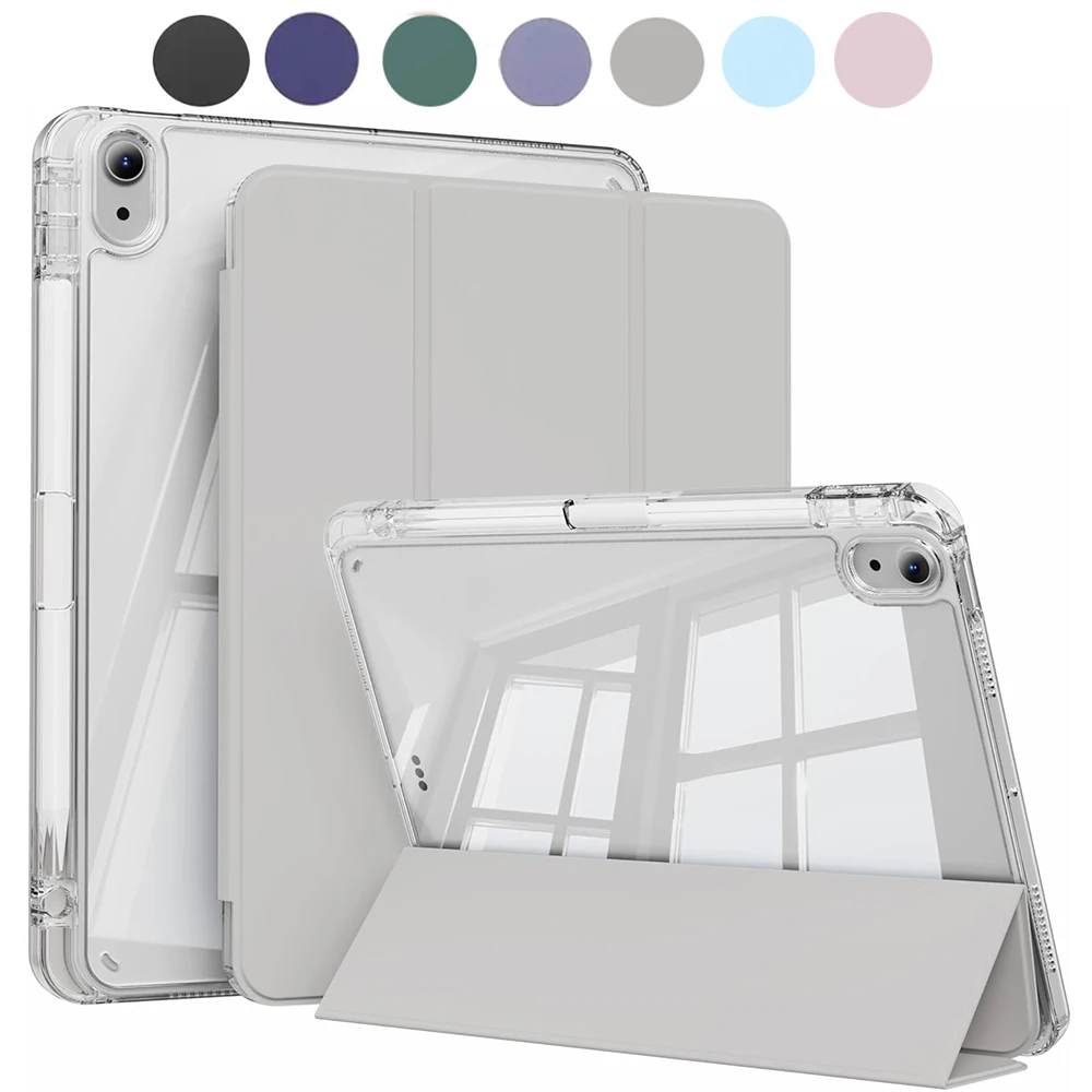 Case For iPad 10th 2022/11th 2025 A16 Case with Pencil Holder, Hard Clear Transparent Back & Soft TPU Shockproof Frame Cover