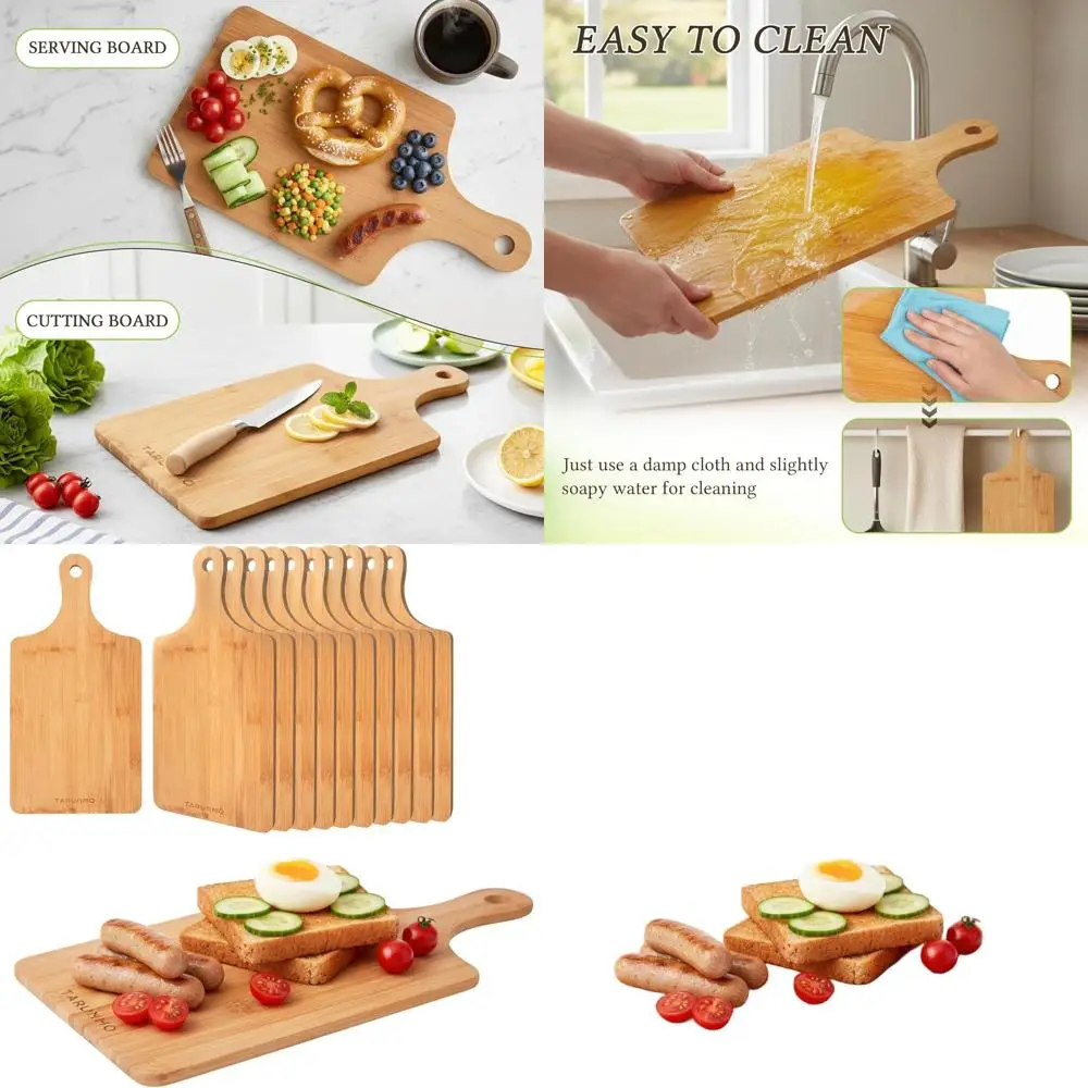 

Set of 12 Bamboo Cutting Boards, 15.8x7.9, with Handle, Ideal for Kitchen, Bread, Cheese, and Serving