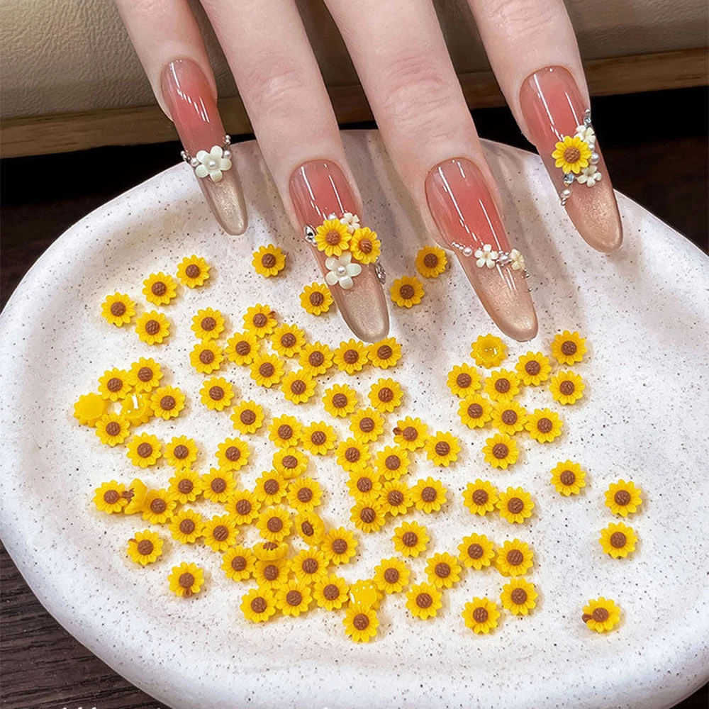 50pcs 3D Resin Daisy Flower Na - đánh giá và giá Nail Art Yellow