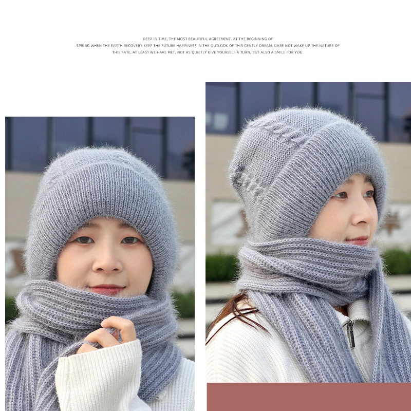 Integrated Ear Protection Windproof Cap Scarf, Knitting Thick Warm Ear Guard Hat, Fashion Women Winter Knitted Hat