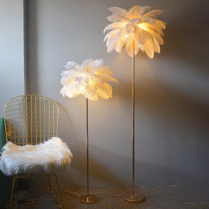 

Modern Ostrich Feather Shade Led Floor Lamp Study Bedroom Bedside Lamp Living Room Home Decor Indoor Lighting Standing Light