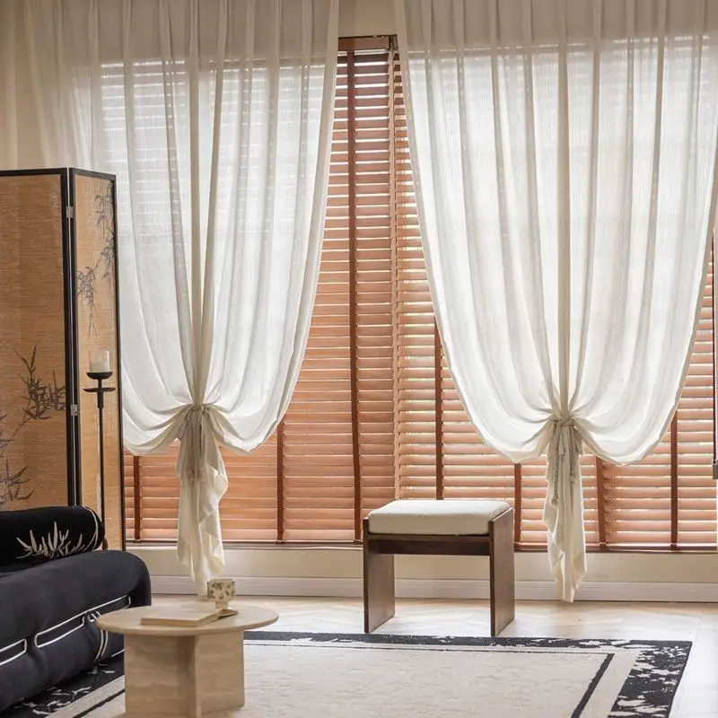 Minimalist Modern Linen Style Living Room Gauze Home Hotel Sunshade Curtain Privacy Window Screen Decorative Drapes Customized