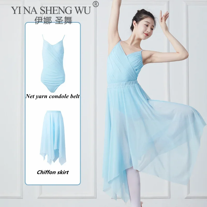 Vrouwen Dans Turnpakje Ballet Geplooide V-hals Bodysuit Onregelmatige Mesh Rok Tiener Training Gymnastiek Schaatsen Pak Ballert Dancewear