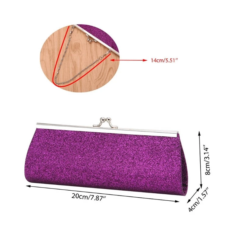 2X borsa a tracolla da donna con pochette glitterata da sera per feste di matrimonio (oro e viola)