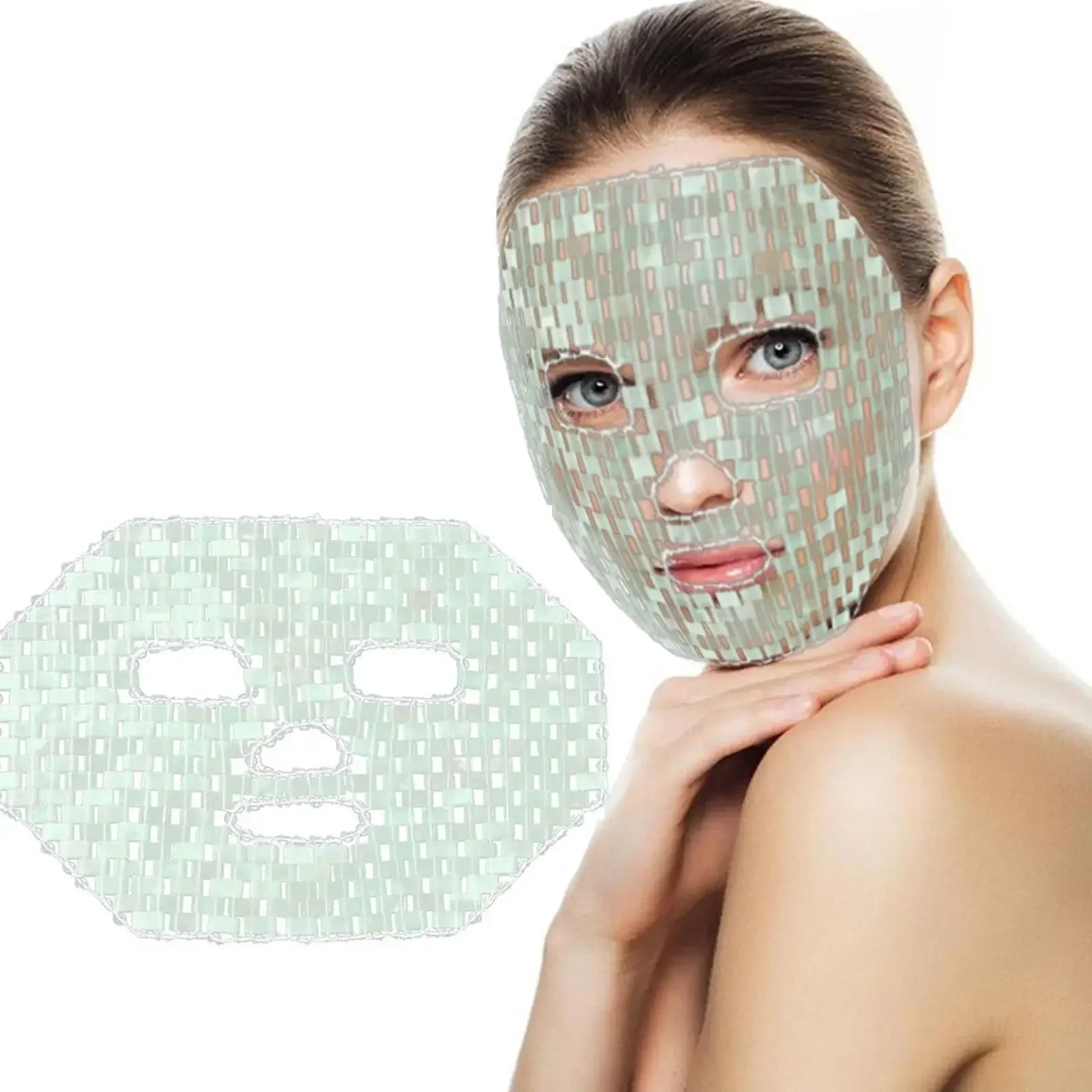 Pedras de jade naturais máscara anti-envelhecimento dor facial terapia calmante dormir relaxar máscaras rosto cuidados com a pele massagem resfriamento spa ferramenta de beleza máscara rejuvenescer a pele