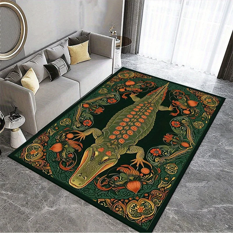 Vintage Crocodile Rug Flannel Soft Kids Carpet Floral Animal Print Bedroom Kitchen Floor Mat Anti Slip