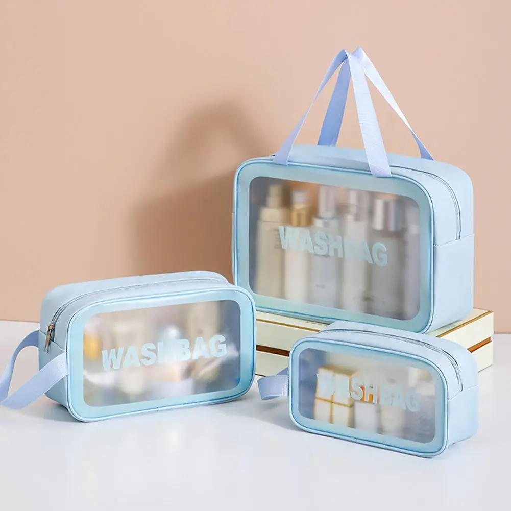 Large Capacity Makeup Bag,Dry-wet Separation Double Transparent PU Storage Bag,Women's Portable Travel Cosmetics Storage Bag