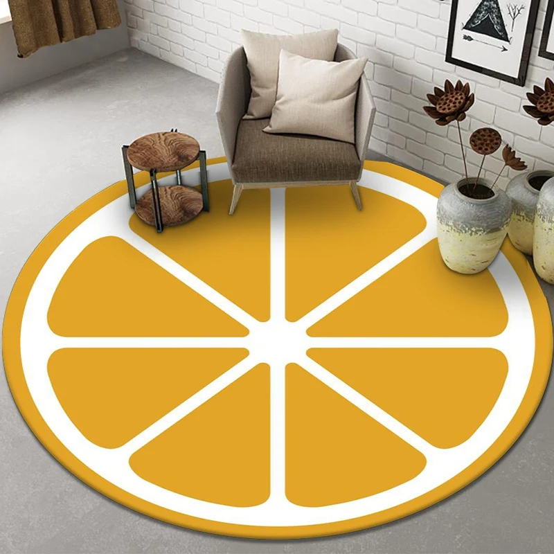 Round Living Room Rug Fruit Orange Lemon  Bedroom Kitchen Entrance Door Mat Home Decor  Moda