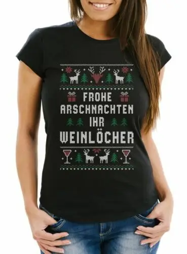 

Damen T-Shirt Weihnachten Ugly Christmas X-Mas Spruch lustig Frohe Arschnachten