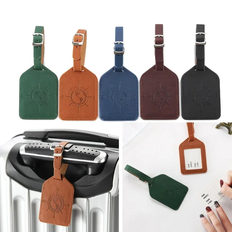 

1PC Pu Leather Luggage Tags Leather Fashion Suitcase Name ID Address Holder Baggage Label Tags Travel Accessories