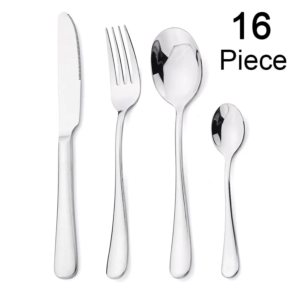 

16Pcs Silver Tableware Set High Quality 304 Stainless Steel Cutlery Set Knife Fork Spoon Dinner Dinnerware Set Kitchen Flatware