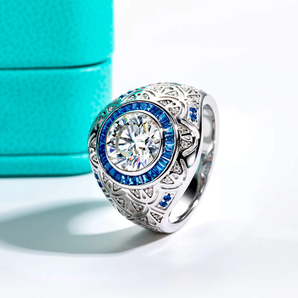 Men 18K Gold Plated S925 Sterling Silver Anti-allergy Vintage Engagement Promise Ring 3CT D Color VVS1 Moissanite Pass Diamond Tester With GRA Certificate Tarnish Resistant Luxury Daily Wedding Fine Jewelry Anniversary Birthday Gift For Him view 3