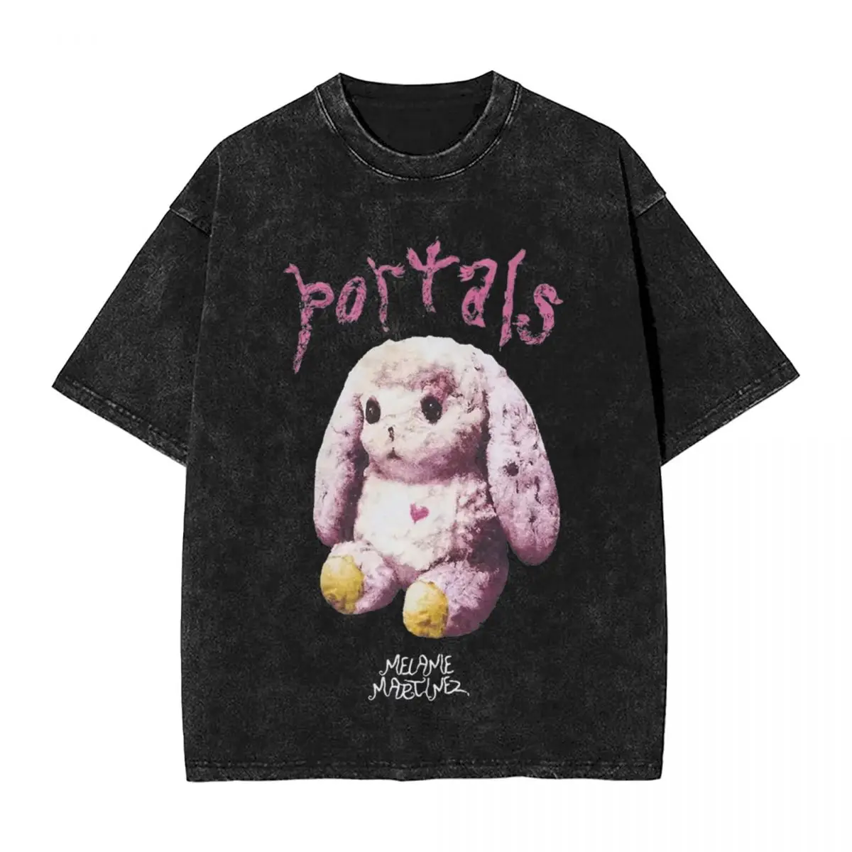 Pink Bunny Melanie Martinez T Shirt Hip Hop Washed Short Sleeve Oversize T-Shirts Vintage Men Women Tops Streetwear Summer Tees