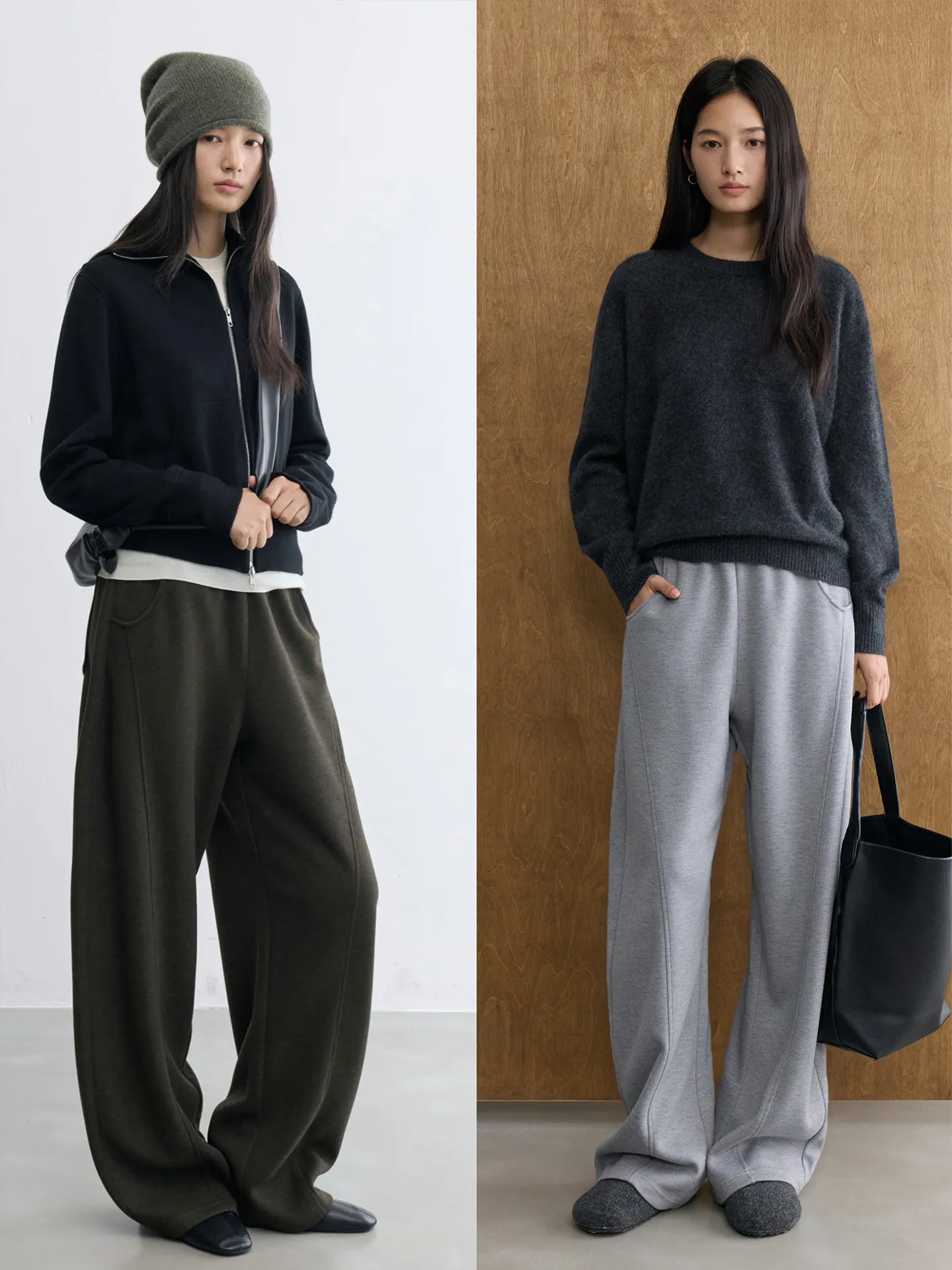 One for everyone~ Cashmere silk blended Baida loose and thin deconstruction design twisted seam banana sweatpants