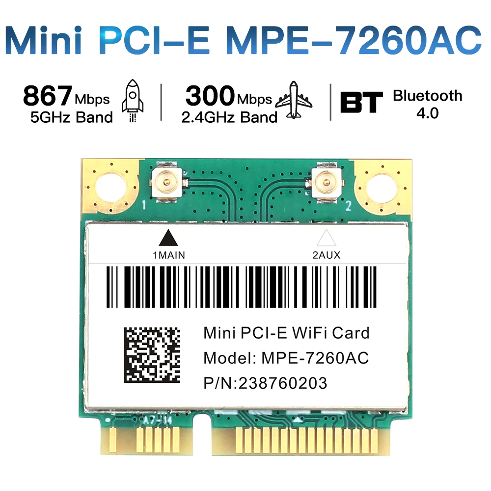 1200Mbps Intel 7260 7260HMW Half Mini PCI-E WiFi Card For Bluetooth 4.2 Dual Band 2.4G/5Ghz 802.11AC Wlan Wireless Network Card