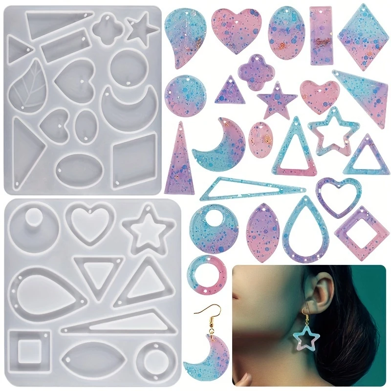 DIY-Silikonform für Stern- und Mondherz-Ohrringe, Epoxidharz-Anhänger, handgefertigte Form, Werkzeuge zur Herstellung von Harzschmuck