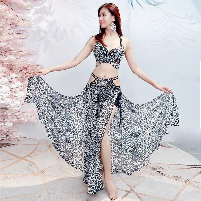 Women Dance Clothes Sexy Leopard Print Performance Adult Belly Dancing Training Wear Outfit Belly Dance Competition Costume