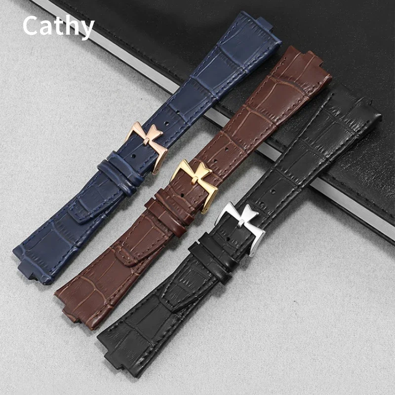 Genuine Leather Watch Band for Vacheron Constantin 500V 5500v P47040 Soft Comfortable Raised Mouth Cowhide Watch Strap 25x8mm