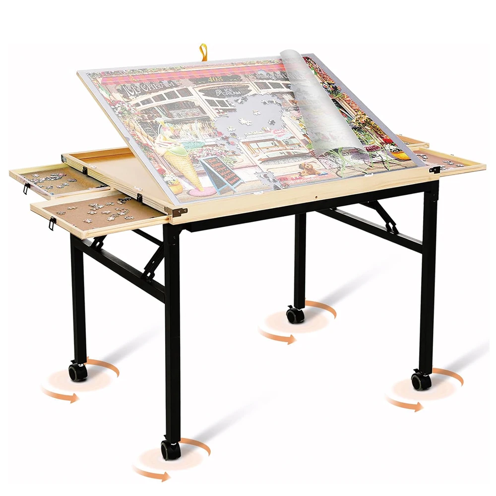 

Вращающийся стол-головоломка с ящиками и крышкой, портативная доска-головоломка для взрослых, 1500 предметов, подарок для женщин и мам, 35x27 дюймов