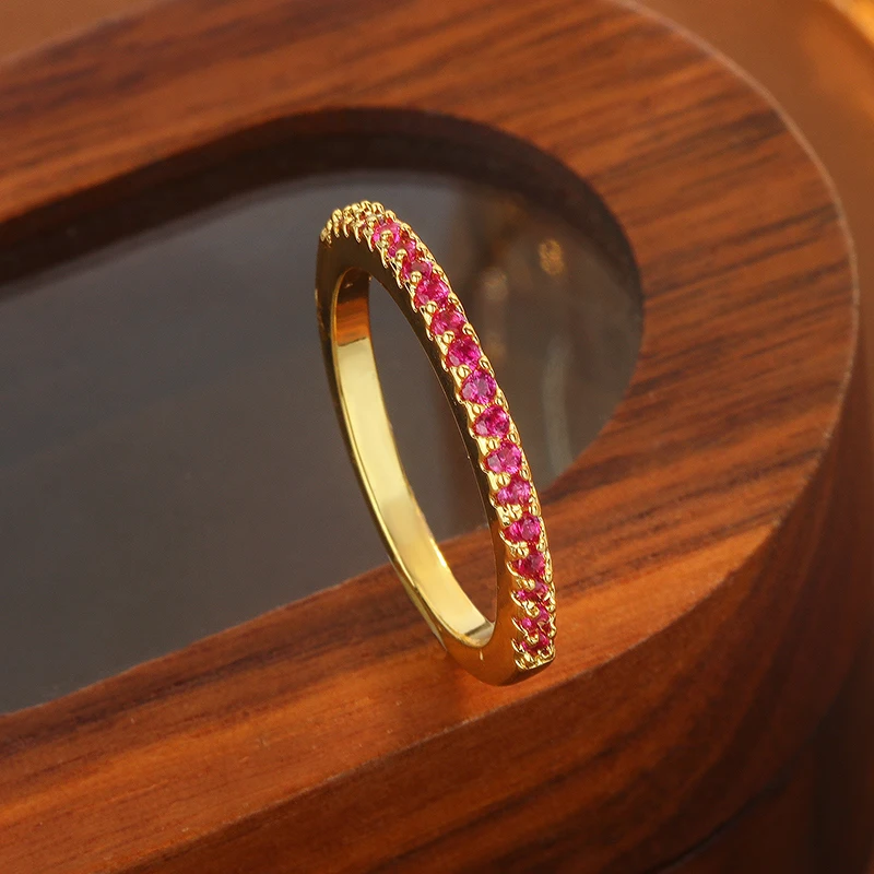 【Bestseller】مجموعة قنوات وردية وردية مطلية بالذهب عيار 18 قيراط للنساء، شريط بسيط قابل للتكديس، مجوهرات لذيذة، هدية لها #4