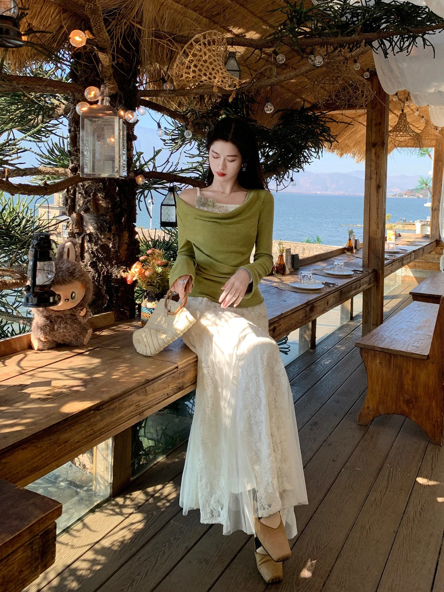 

Юбка Lingxian Zhihe из белого чайного шелка с ажурным узором, женская, ранняя весна, с вырезами, широкий подол, длинная