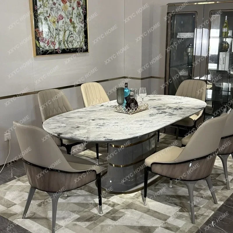 direct saleslight luxury designer creative marble oval dining table and chair combination