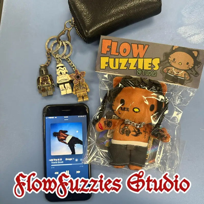 Flowfuzzies ستوديو الاتجاه الأصلي سلسلة ترافيس كيتي قصيرة أفخم محشوة مفتاح سلسلة سلاسل المفاتيح دمية نموذج قلادة اللعب هدية #6