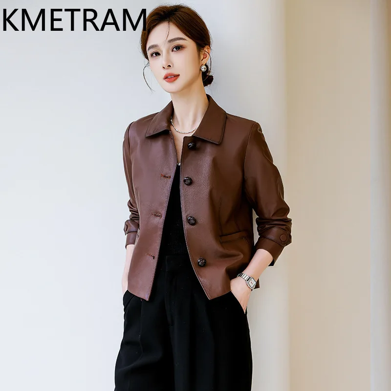 100% primo strato giacca di pelle di pecora donna caffè colorato corto giacche in vera pelle donna autunno abbigliamento donna 2025 дубл onderка