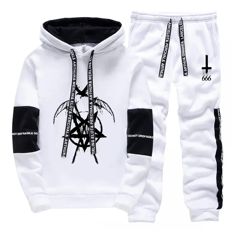 Men's Sweatshirts Sweatpants High Grade Satan 666 Symbol Print Hoodie 2 Piece Set Autumn Winter Daily Casual Sporty Jogging Suit
