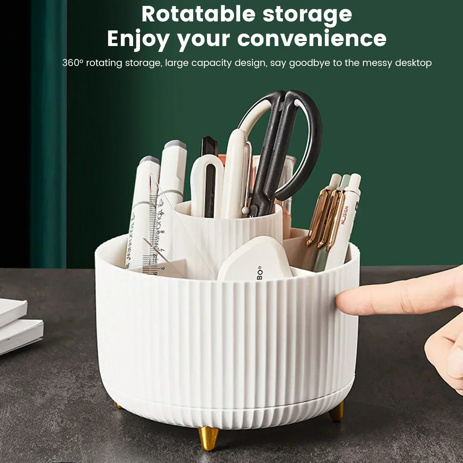 360° Rotating Makeup Organizer with 5 Compartments Turntable Cosmetics Storage Box New Round Revolving Makeup Brush Holder2024