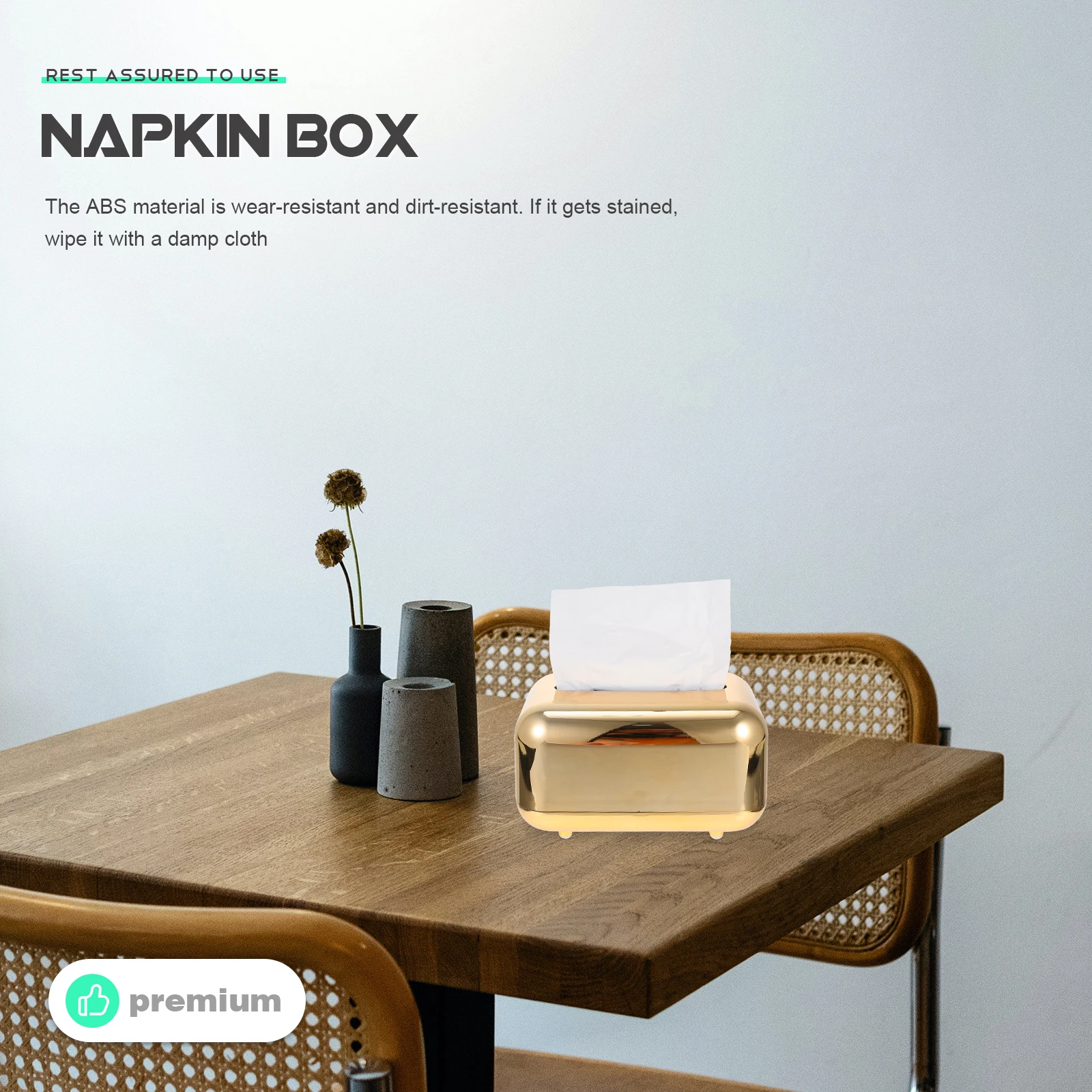 

Tissue Holder Paper Storage Box Napkin Container Mirror Surface ABS Plastic Spring Design for Home Office Car Bar Restaurant