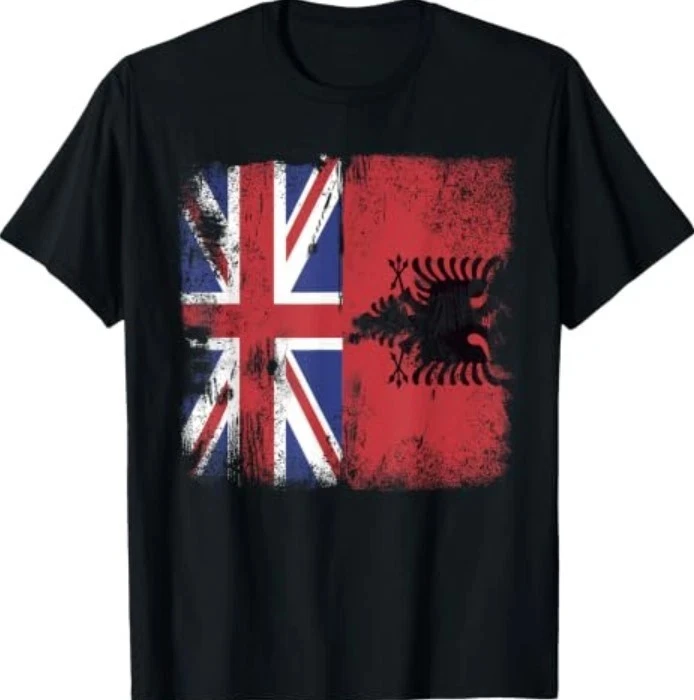 Half Albanian Half British Flag Albanian Raised UK Roots T-Shirt