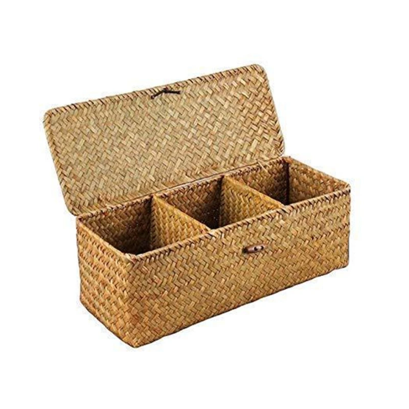 Hộp Đựng 3 Ngăn Tiện Lợi Để Bàn Giỏ Chứa Đồ Có Nắp Đậy Nắp Dropship