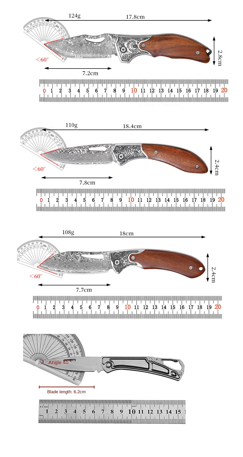 WXCOO Folding Knife Damascus Pattern Durable Fruit Knife Meat Cleaver Fruit Vegetable Kitchen Pocket Knife Kitchen Accessories