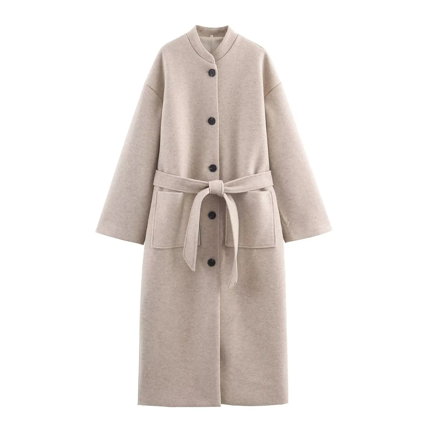 Manteau en laine élégant pour femmes, coupe-vent à simple boutonnage, manches longues avec poche à la taille, vêtements d'extérieur longs pour déplacements féminins