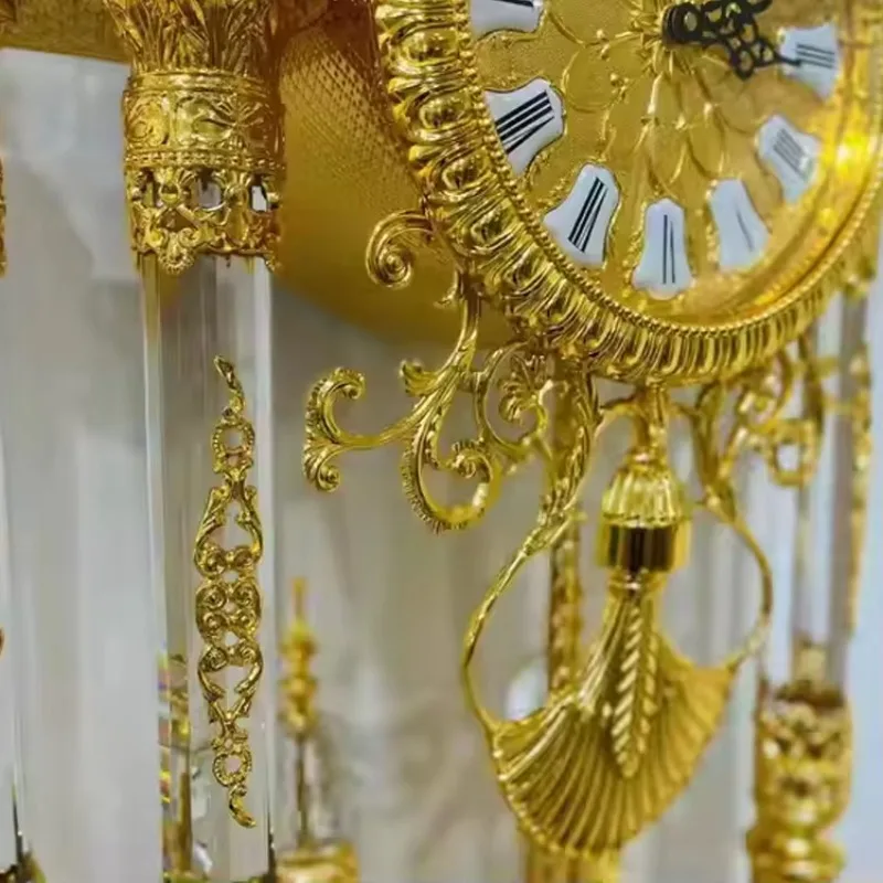 Luxury Crystal Floor Clock Marble Grandfather Clock Gold Bronze Standing Clock