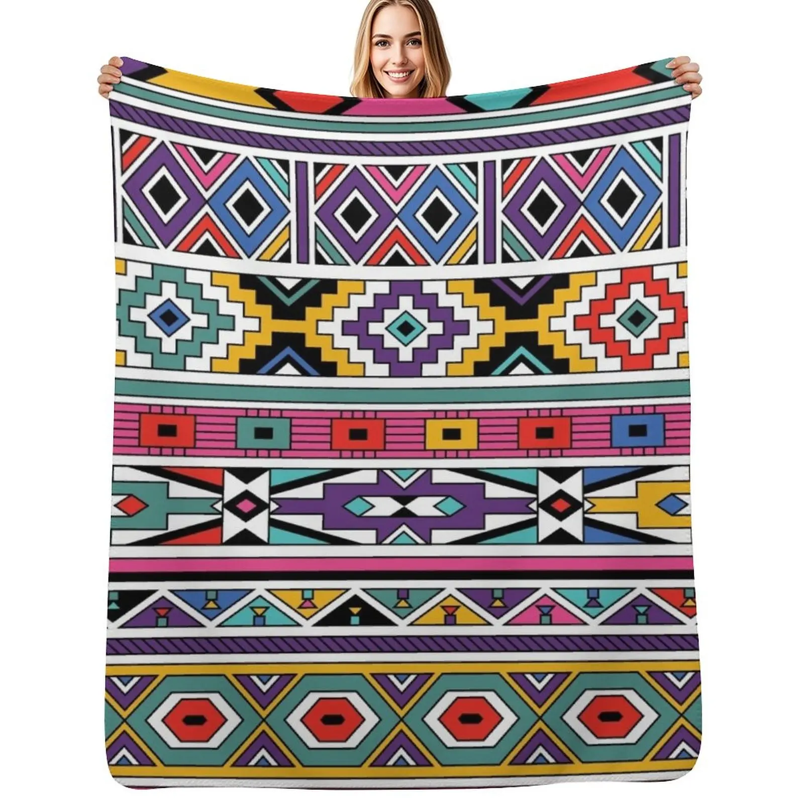 

Ndebele Fashion Tribal Pattern | African Style Geometry Art Throw Blanket halloween Quilt Flannel Beach Blankets