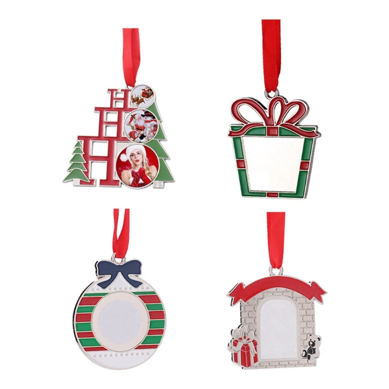 Sublimation Blank Pendant Heat Transfer Christmas Tree Hanging Ornament with Red Hanging Rope for Holiday Gifts DIY Crafts 40GB