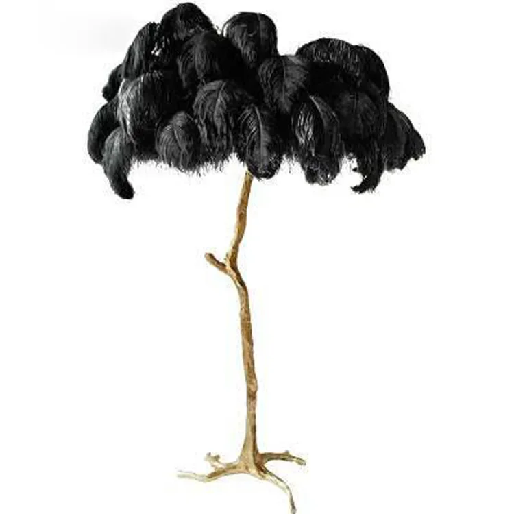 Modern Luxury Copper Ostrich Feather LED Floor Lamp Living Room Bedroom Interior Lighting Home Decor Standing Light