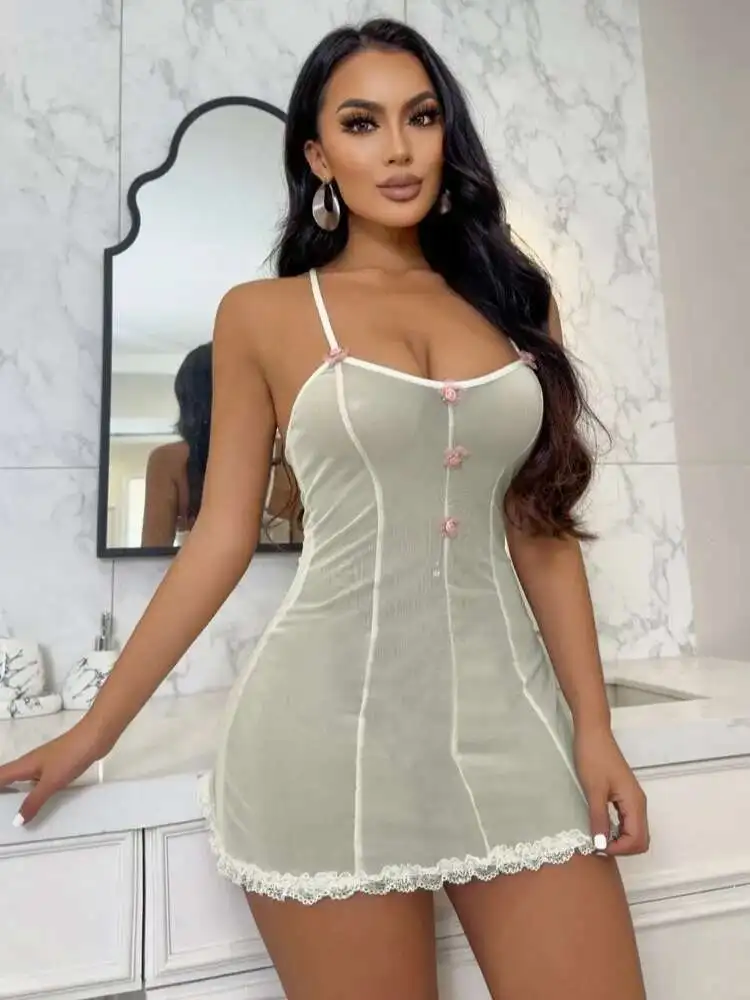Sexy Plus Size Women New Product Backless Deep V Suspenders Sleeveless Semi-transparent Dress Elegant Casual Beautiful MBTW