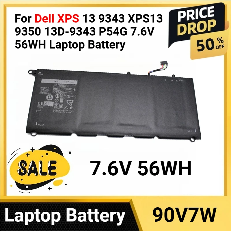 

90V7W JHXPY JD25G For Dell XPS 13 9343 XPS13 9350 13D-9343 P54G 7.6V 56WH Laptop Battery 0N7T6 5K9CP RWT1R 0DRRP