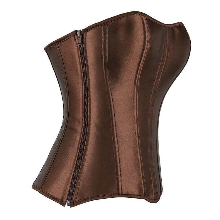 Frauen Vollbrust Korsett Top Schwarz Weiß Satin Einfache Elegante Bustier Gothic Zipper Taille Cincher Shapewear Sexy Korset – Detail 31