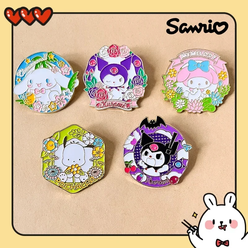 Sanrio Hello Kitty broszka Cinnamoroll melodia metalowa akcja figurki Anime torba kartonowa ubrania plecaki ozdoby prezenty dla dzieci