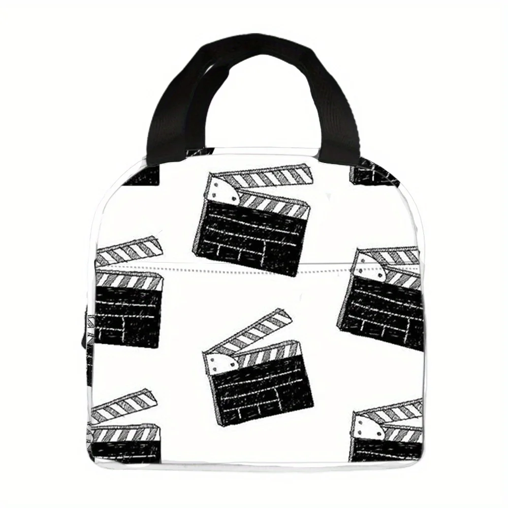 

Insulated Reusable Lunch Bag - Large Capacity Oxford Cloth Lunch Tote with Film Clapperboard Print, Portable for Work