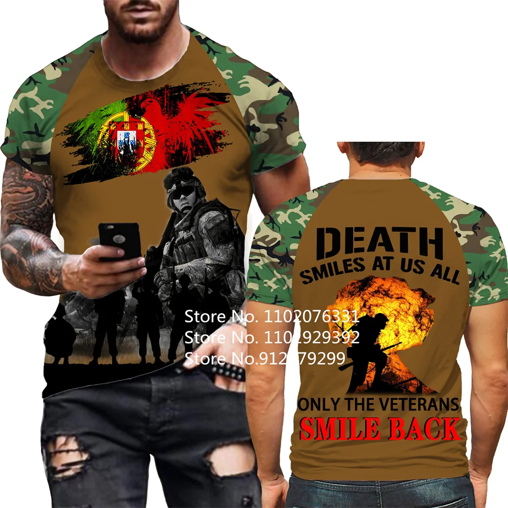 Vintage Soldier Portugal Flag 3D Printed T-shirts Army Veteran Short Sleeve Camouflage Casual T Shirt Men Tee Tops